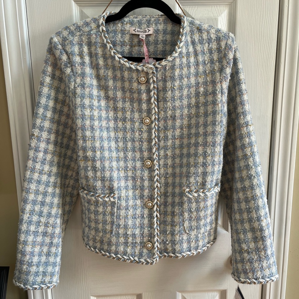 Nanette Lepore Blue and White Tweed Blazer